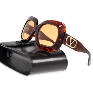 New! Valentino VLS 180C, Chic Tortoise Shell Oversized Sunglasses, Authentic